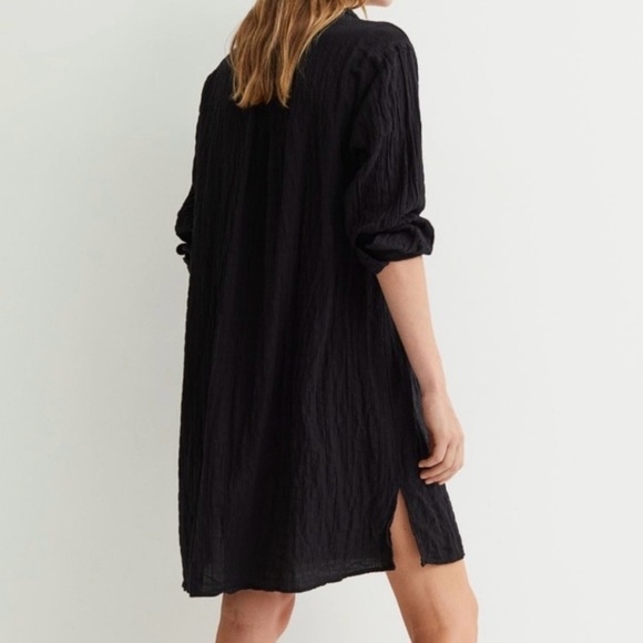 H&M Crinkle Cotton Shirt Dress Black Long Sleeve Buttons Casual Women’s Size M - Picture 12 of 12